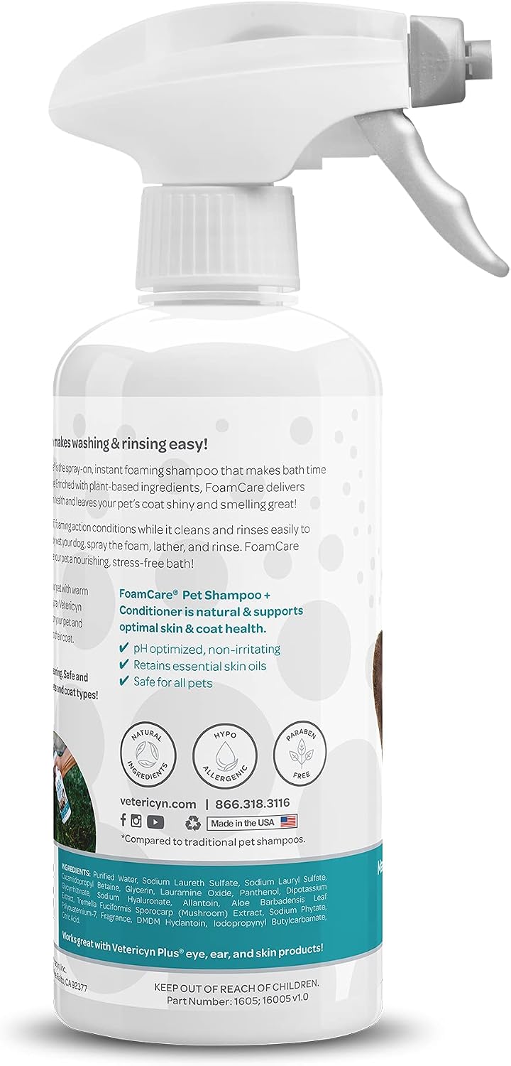 Vetericyn spray on foaming shampoo and conditioner application process