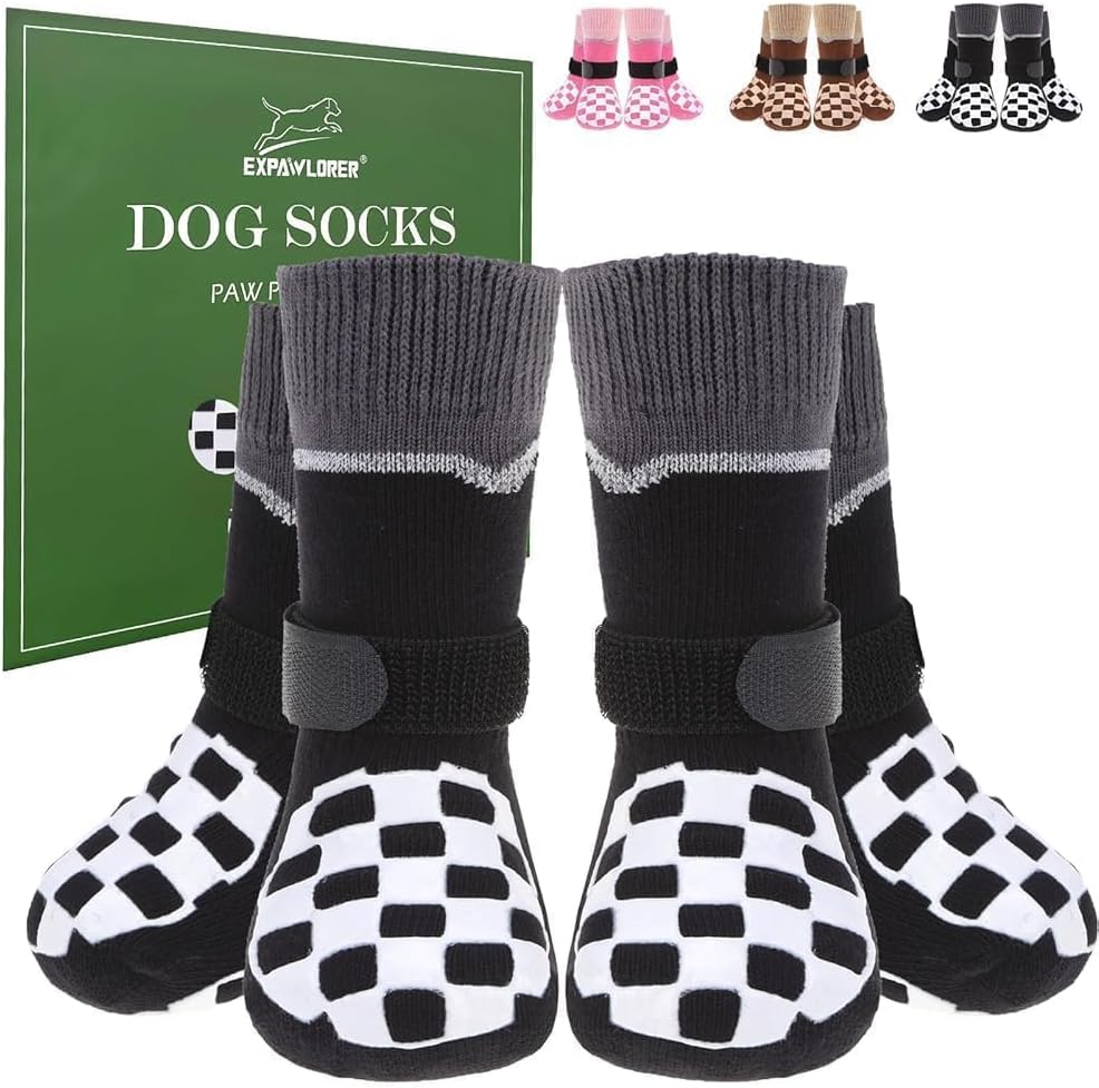 EXPAWLORER Dog Socks to Prevent Licking Paws with Grippers for Hot Pavement & Hardwood Floors Anti Slip, Reflective Dog Shoes Booties Boots & Paw Protectors with for Small Medium Large Senior Dogs XS - Image 11