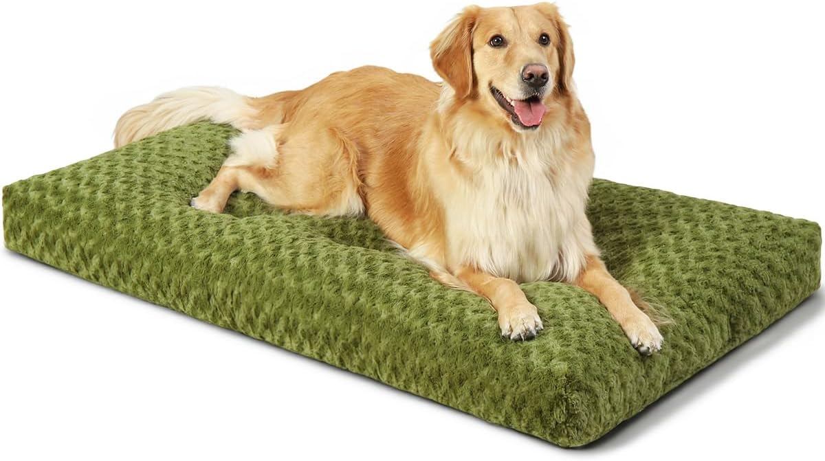 KSIIA Washable Dog Bed Anti-Slip Dog Crate Beds Deluxe Plush Kennel Pad Comfy Pet Sleeping Mat for Large Dogs, 35" x 23", Black - Image 15