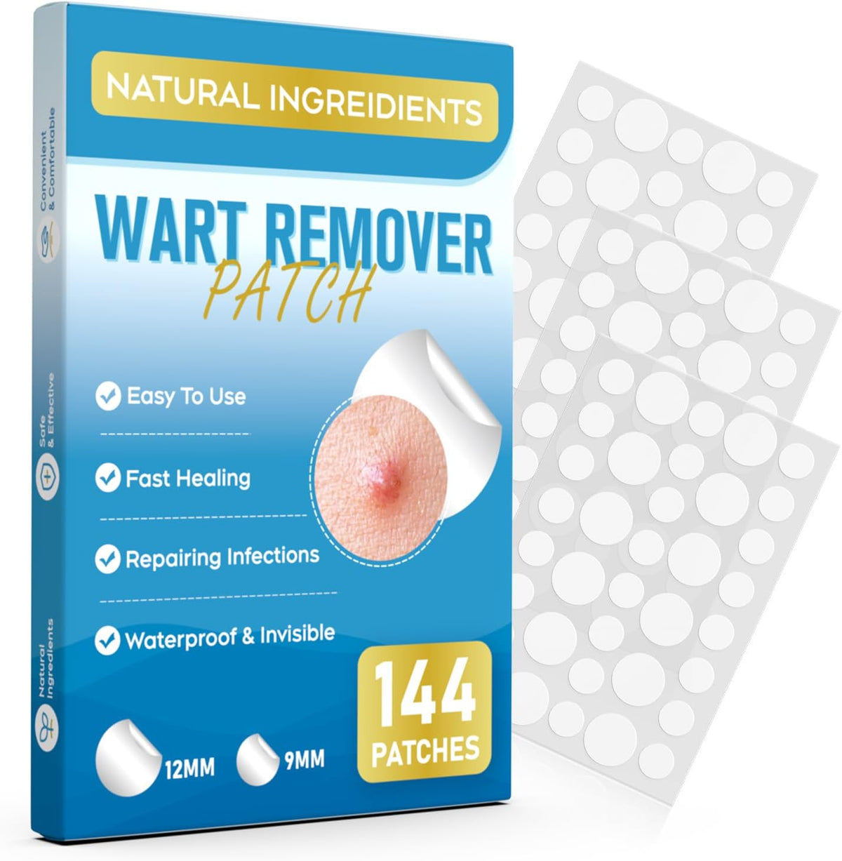 Zihyo Wart Remover Patches 144 count pack front view for skin care.