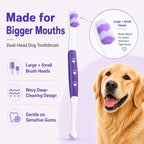 VVHOMIFE dual head pet toothbrush displaying the wavy large head and precision small brush head design