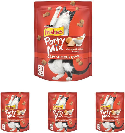 Purina Friskies Cat Treats, Party Mix Gravy-licious Crunch Chicken and Gravy Flavors - 20 oz. Pouch - Image 14