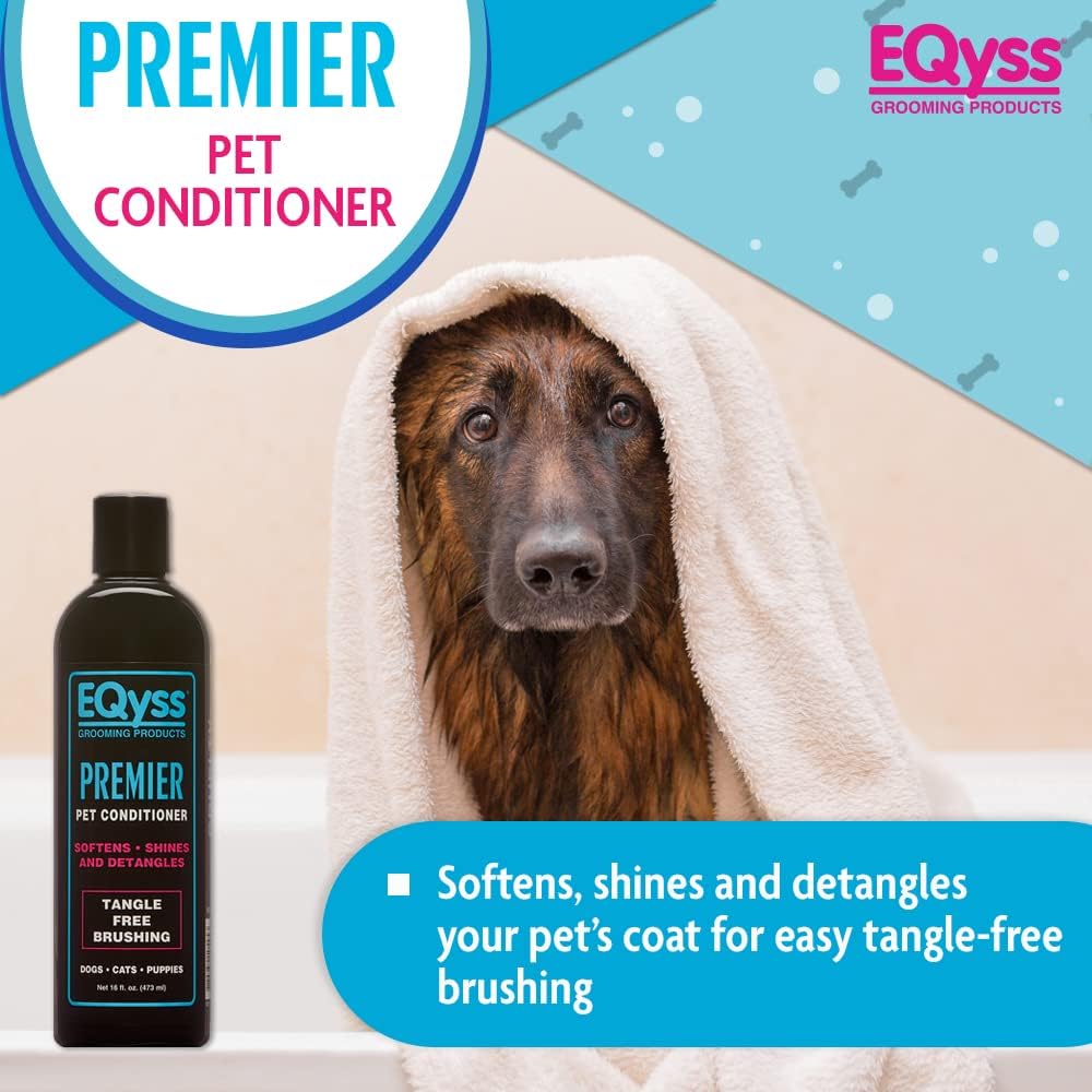 Eqyss moisturizing pet cream rinse detangler for dogs and cats.