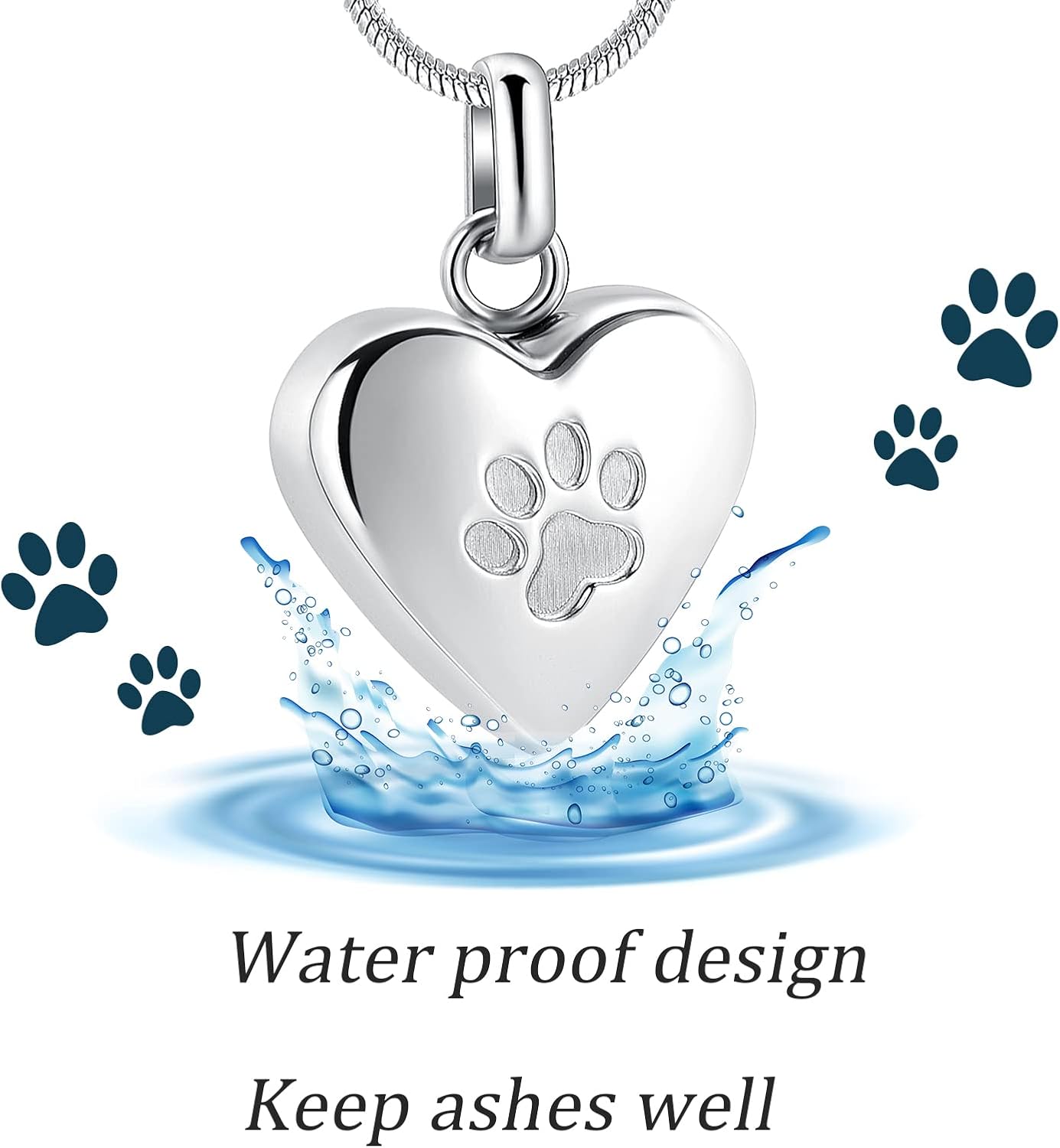 Lifestyle shot of paw print heart urn necklace