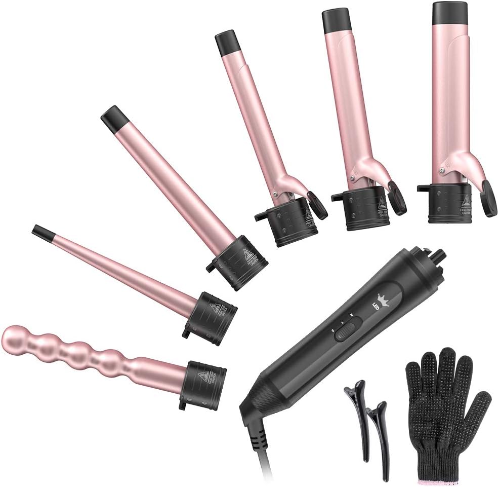 Duomishu 6-in-1 professional hair curling iron set front view