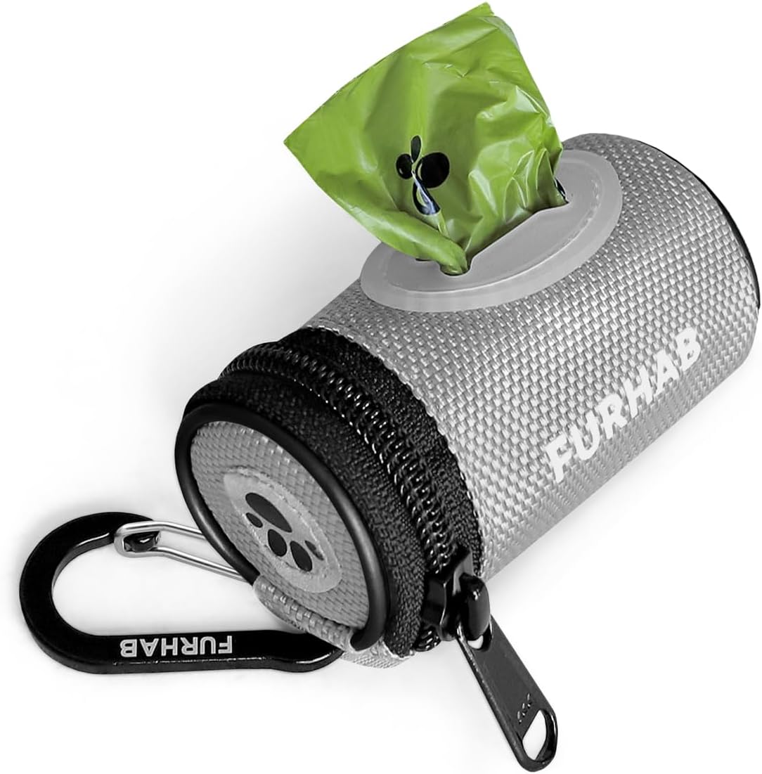 FURHAB Dog Poop Bag Holder for Leash Doggie Waste Bag Dispenser Soft Fabric Puppy Potty Carrier Small Doggy Zipper Pouch with Carabiner Clip with 1 Roll of Pet Trash Bags, Black - Image 10