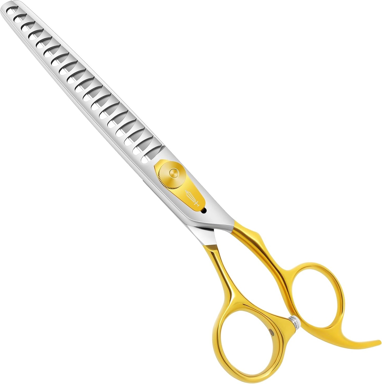 Cryogenically tempered convex edge curved blade for precise dog coat trimming.
