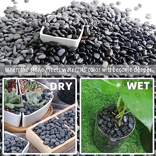 Decorative garden landscaping using polished river pebbles