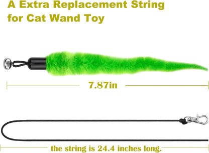 Multi-colored soft squiggly worm cat wand accessories arranged neatly to display color variety.
