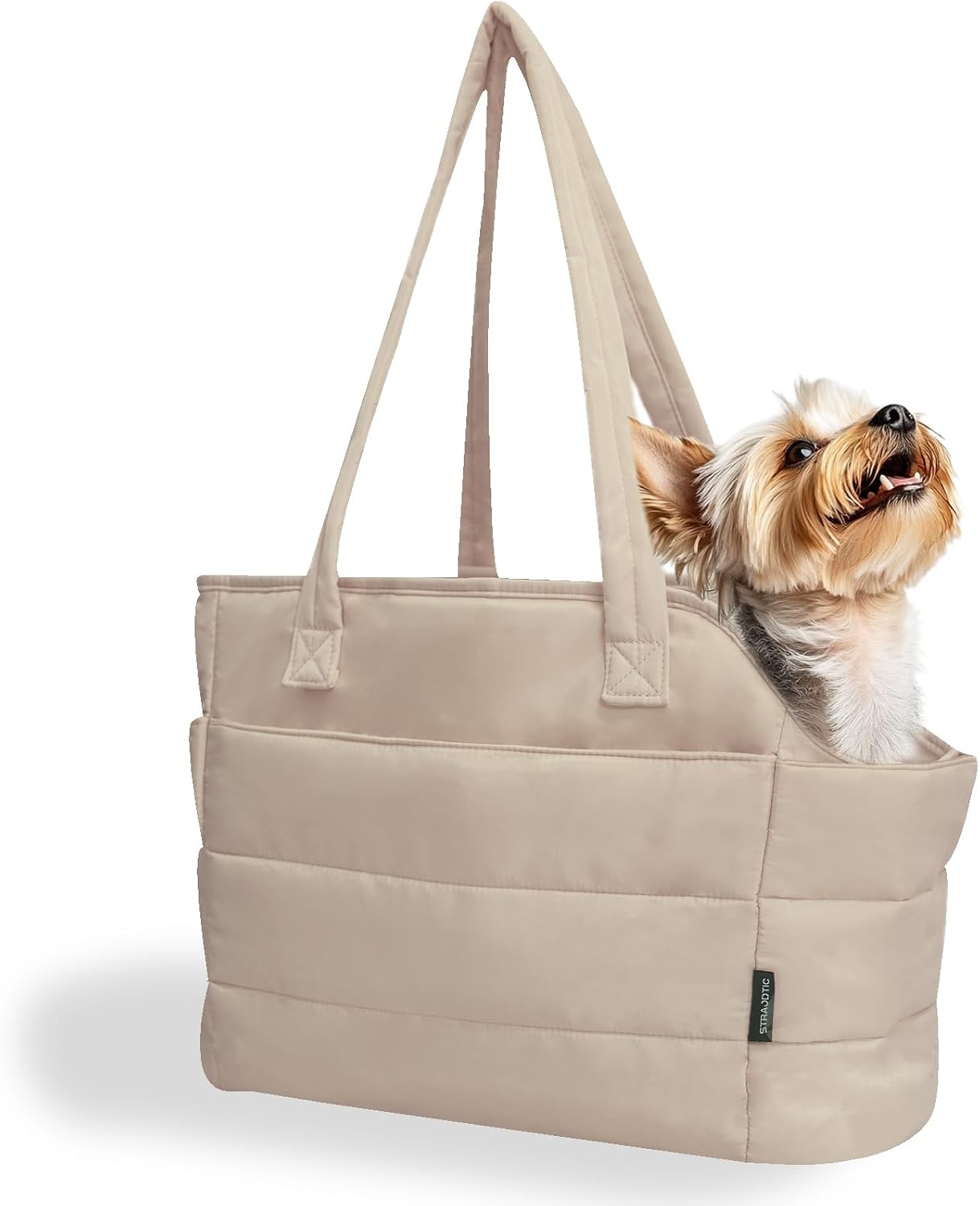 Detailed view of quilted fabric texture on Straodtic dog carrier