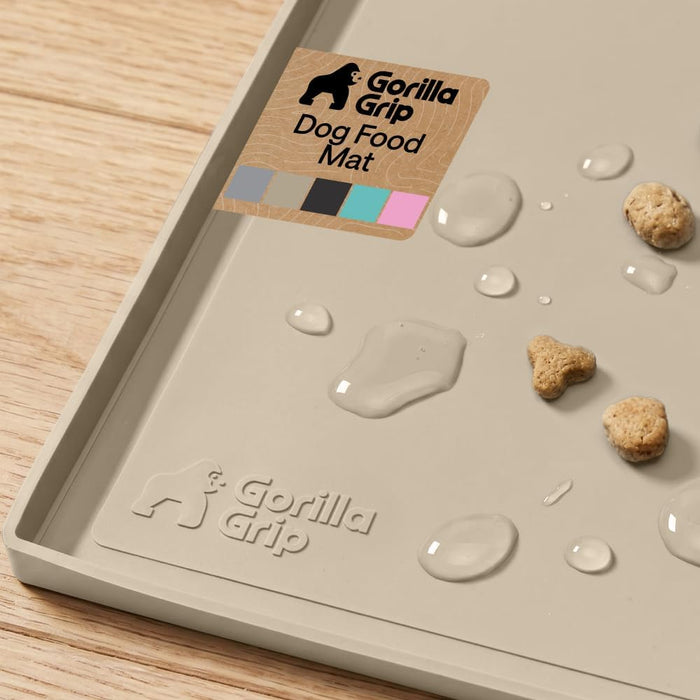 GORILLA GRIP Waterproof Dog Food Mat, Pet Feeding Placemat, 18x12 Beige - Image 1