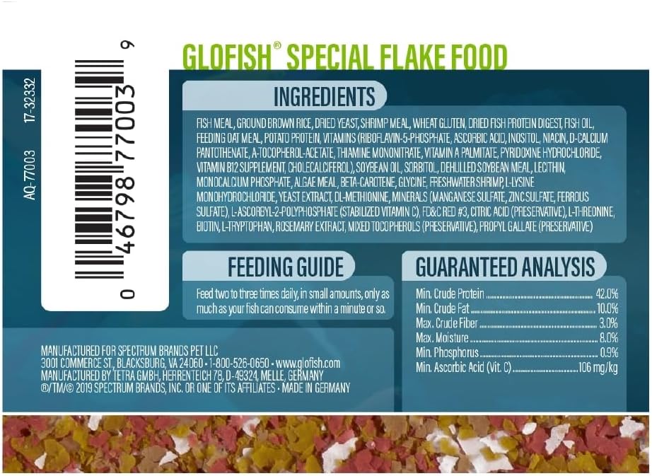 GloFish fish food flakes texture and color blend closeup