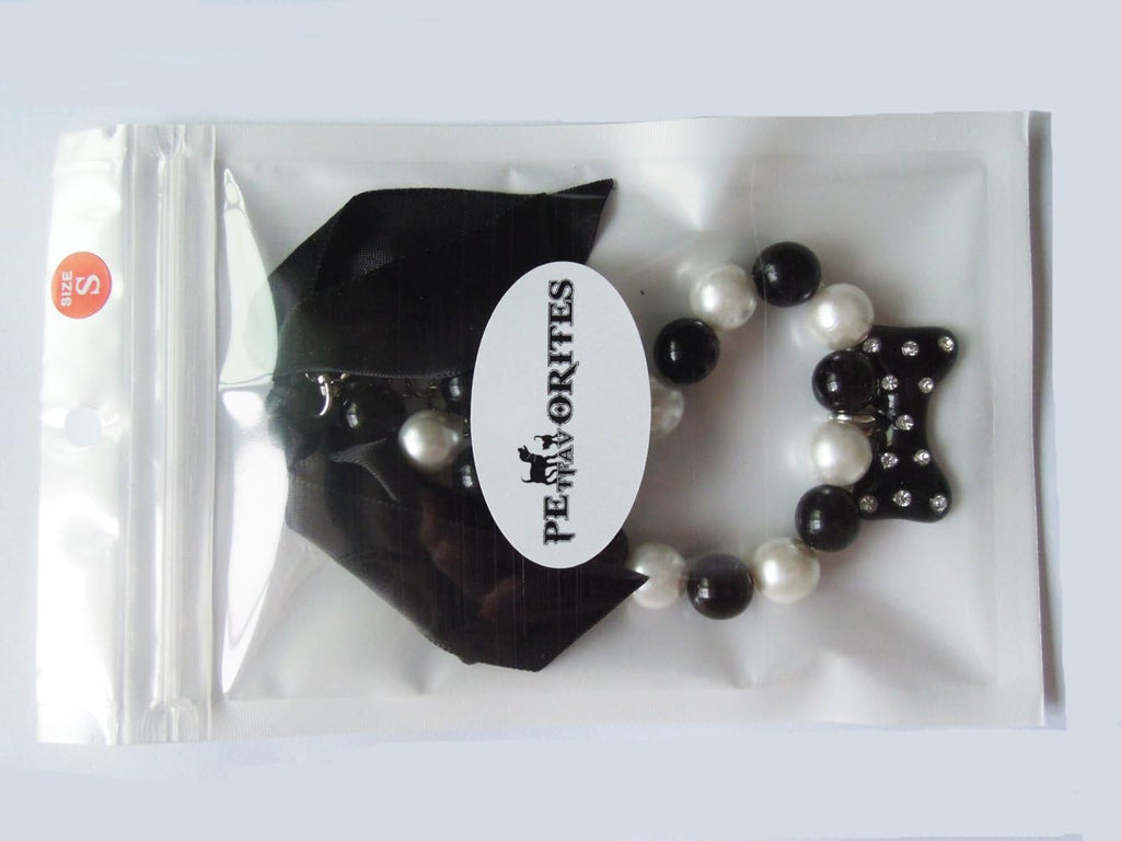 PetFavorites luxury cat collar jewelry featuring adjustable clasp and black ribbon bow.