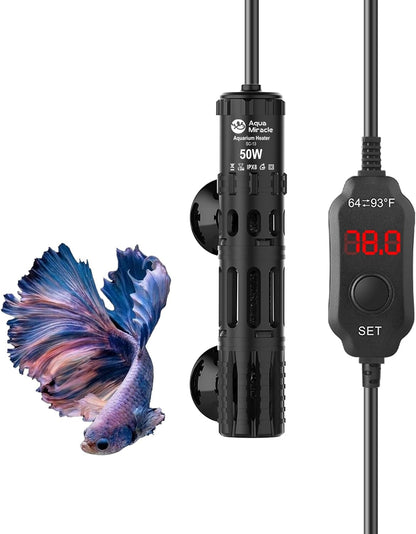 AquaMiracle 50W Submersible Aquarium Heater with digital display