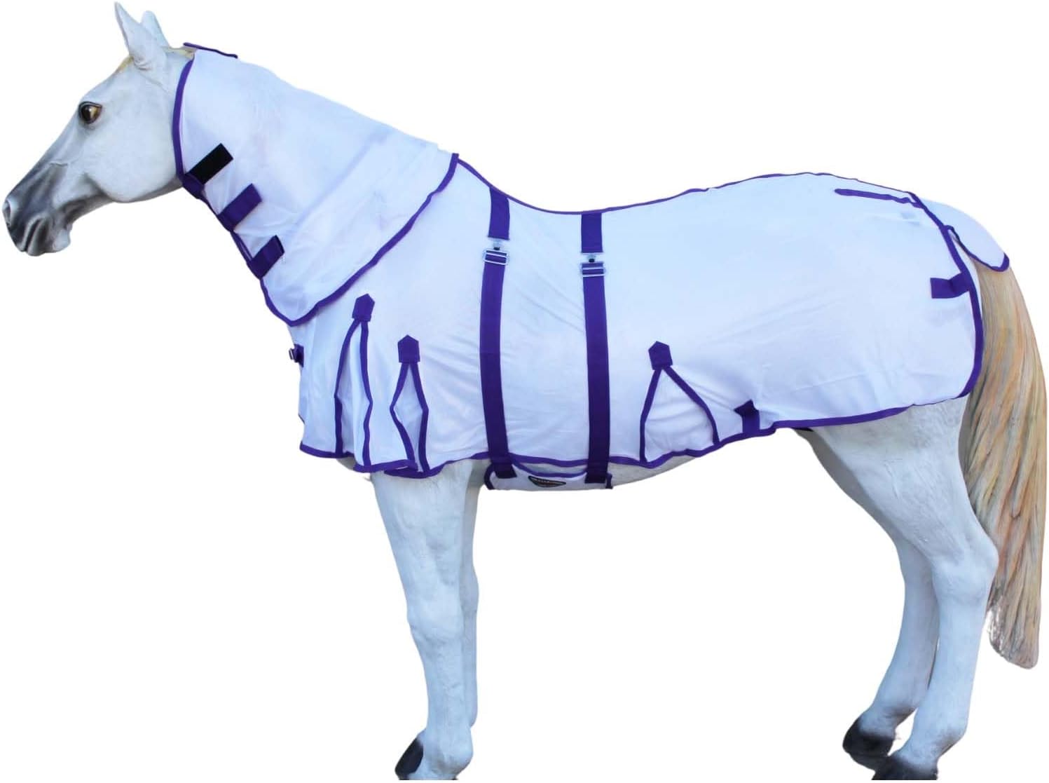 Challenger horse summer scrim mesh fly sheet front view white with purple trim