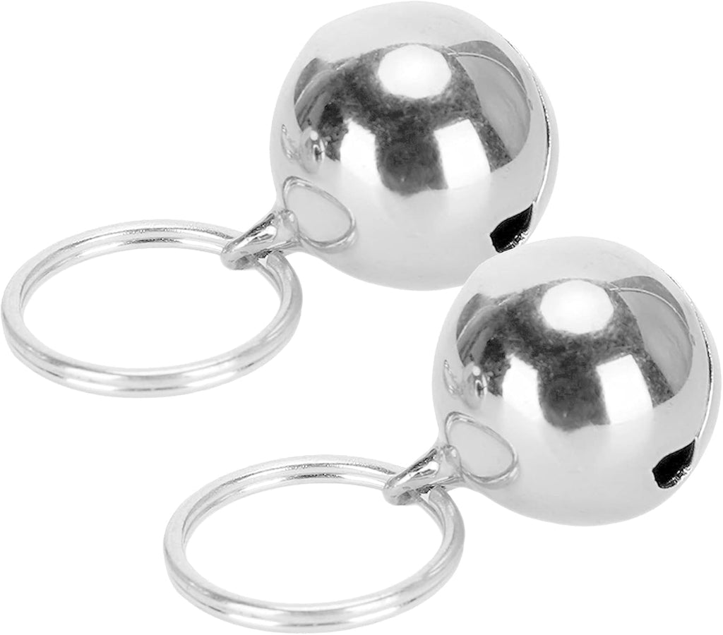 Pair of extra loud silver colored brass pet tracking bells with key rings