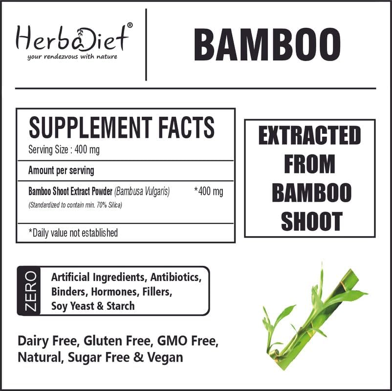 Resealable pouch design of Herbadiet bamboo silica supplement.
