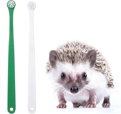 PUMEXFE mini pet toothbrush front view showcasing the ultra soft bristles for hedgehog grooming.