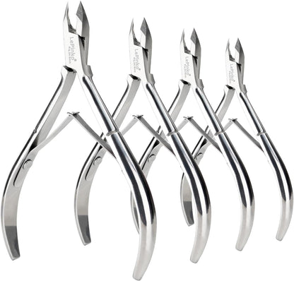 LePinko Upgraded Cuticle Trimmer Kit front view showcasing the four stainless steel nippers.