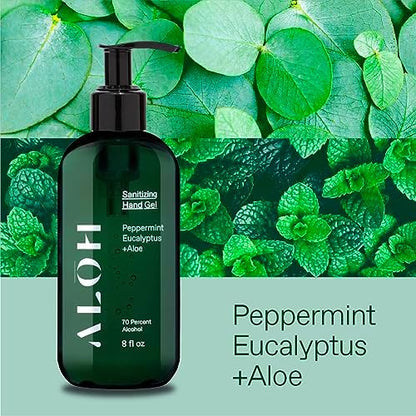 ALŌH Sanitizing Hand Gel 2-pack | Peppermint Eucalyptus + Aloe | 70% Alcohol Hydrating Hand Sanitizer Gel with Essential Oil, for Kids & Adults | 8oz Bottle (Set of 2) - Image 3