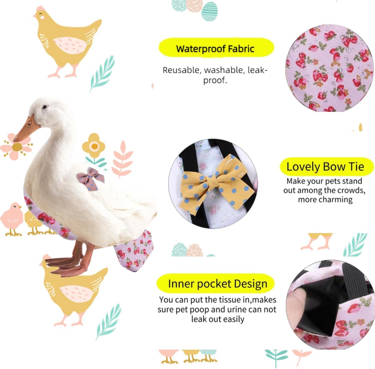 Small size chicken diaper set with decorative bow tie