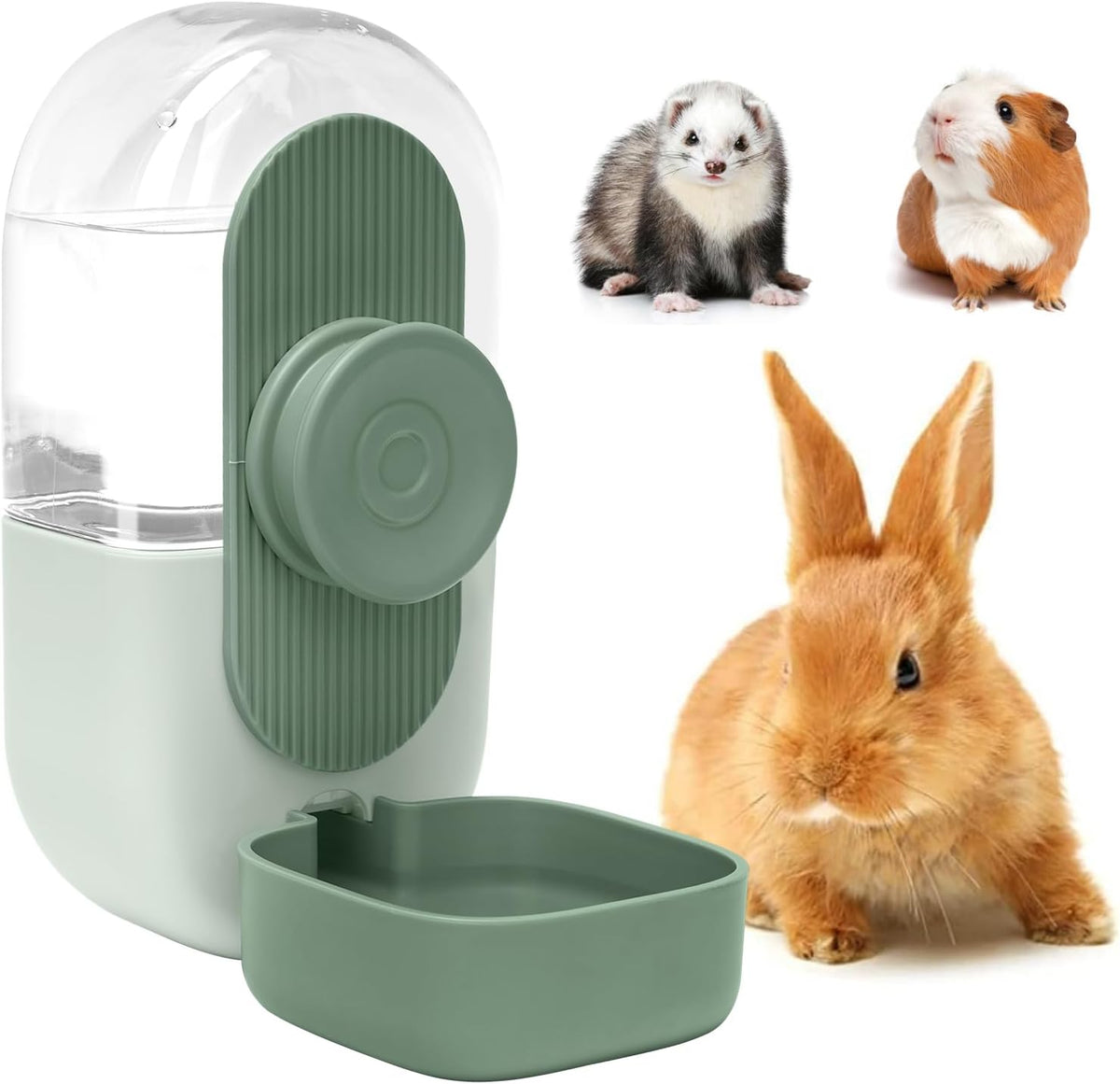 Kenond 28oz Hanging Automatic Rabbit Water Bottle, Guinea Pig Water Bottle No Drip, Gravity Water Dispenser for Cage, Suitable for Guinea Pig, Bunny, Hamsters and Other Small Animals(Green) - Image 1
