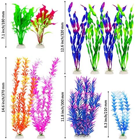 MyLifeUNIT non toxic fake water plants swaying naturally inside a freshwater aquarium.