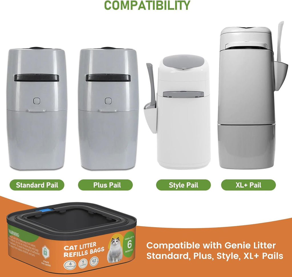 Diagram showing Lisyee refill bag compatibility with Genie pails