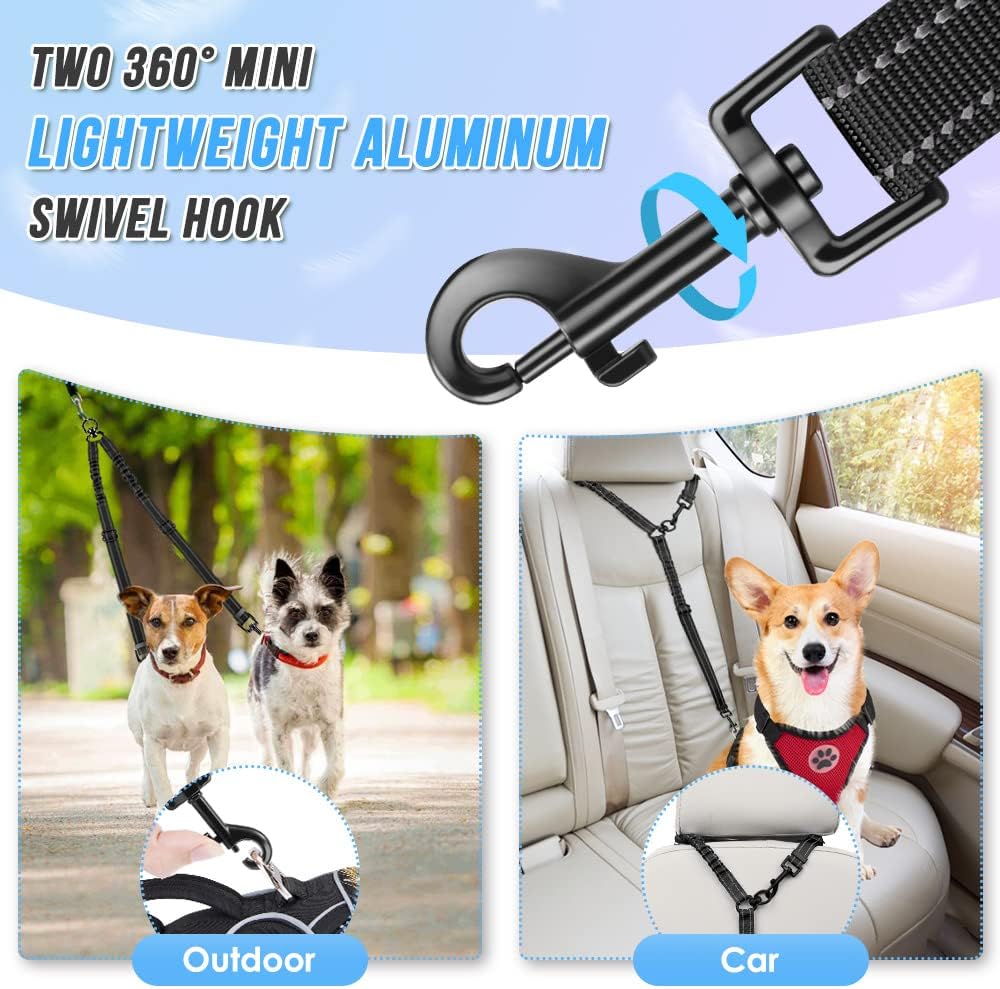 AUTOWT double dog walking extension attached to a car seat belt