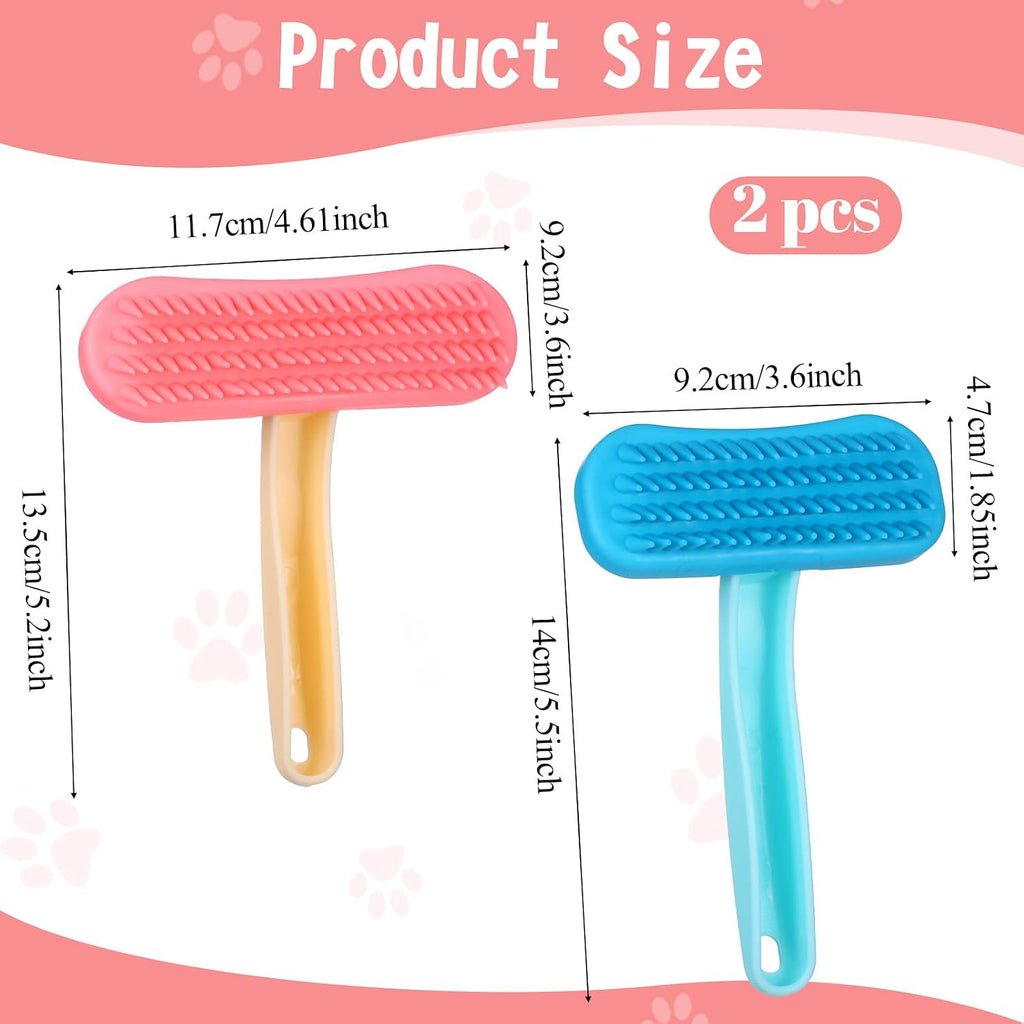 Pink and blue rabbit grooming brushes pack side view showing ergonomic T-shaped handle