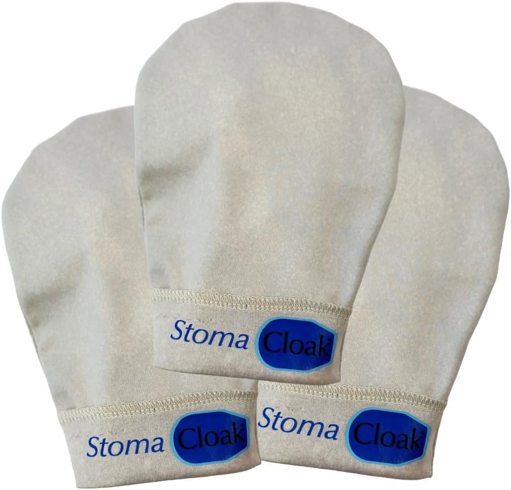 STOMA CLOAK Ostomy Bag Covers three pack beige front view for odor control.