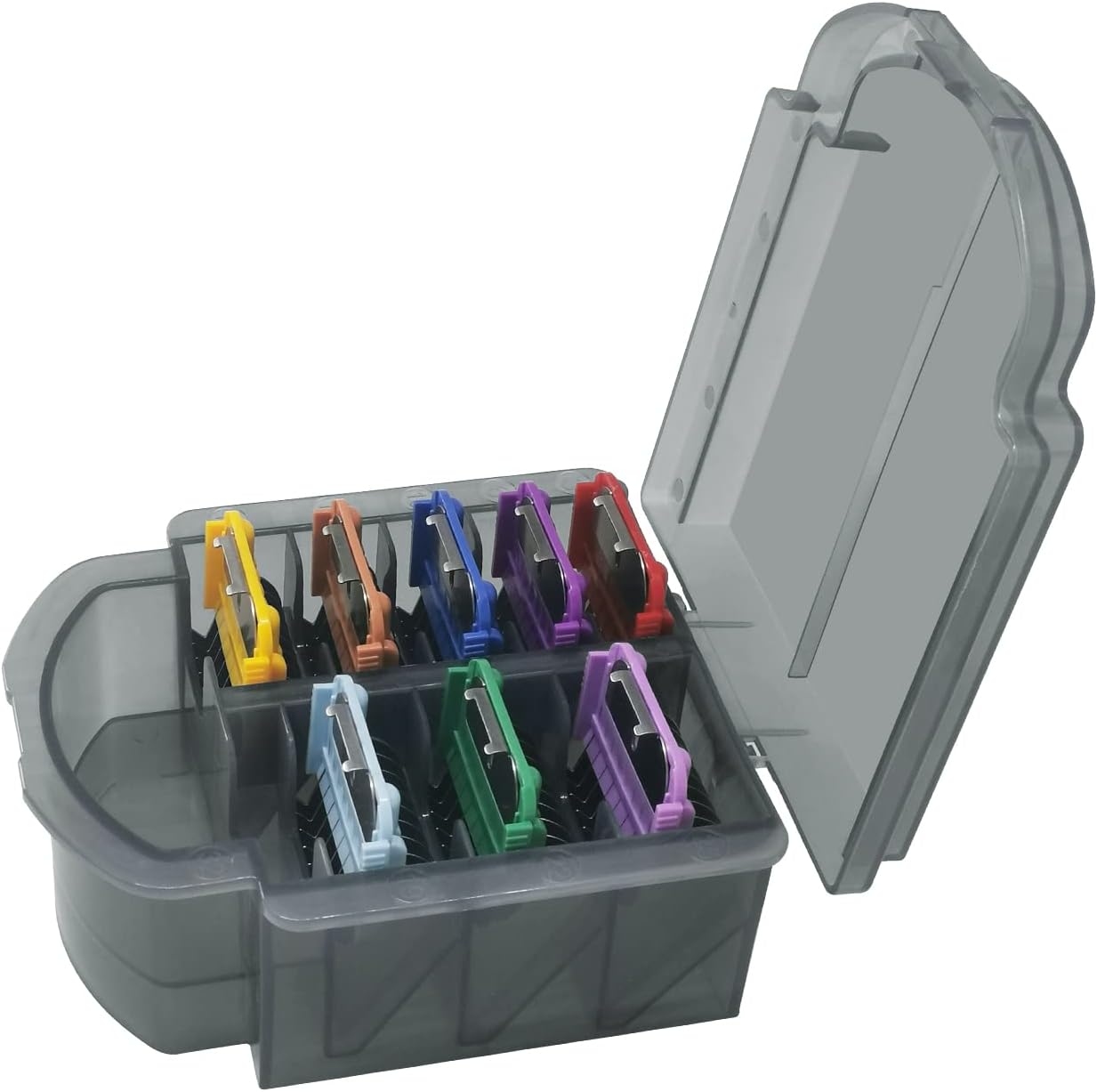 Dodaer eight piece clipper attachment set showing the various cutting lengths from three millimeters to twenty-five millimeters.