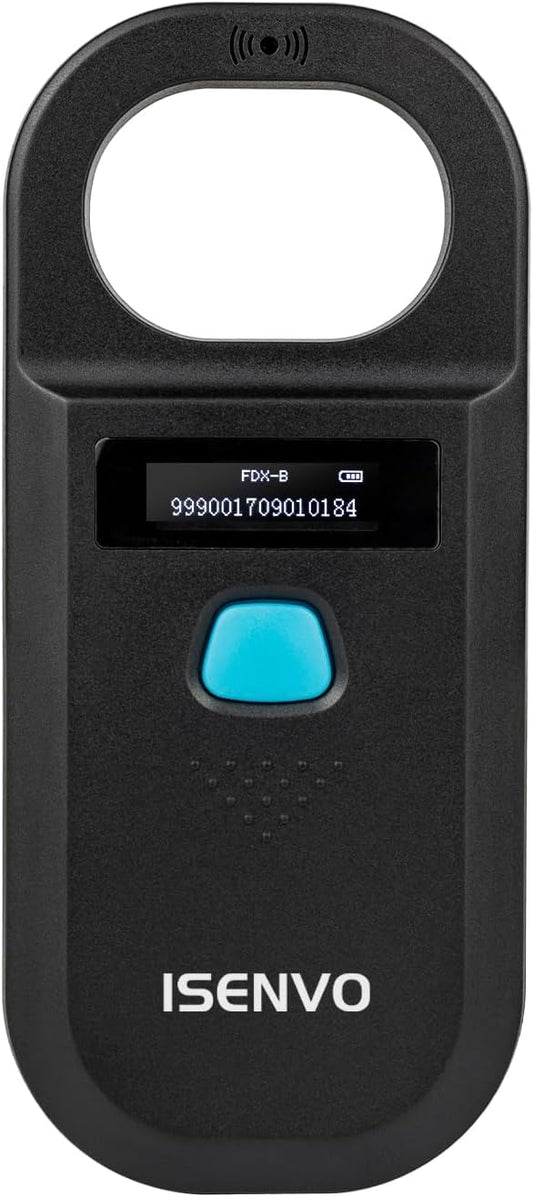 Isenvo 190A pet microchip scanner front view handheld reader