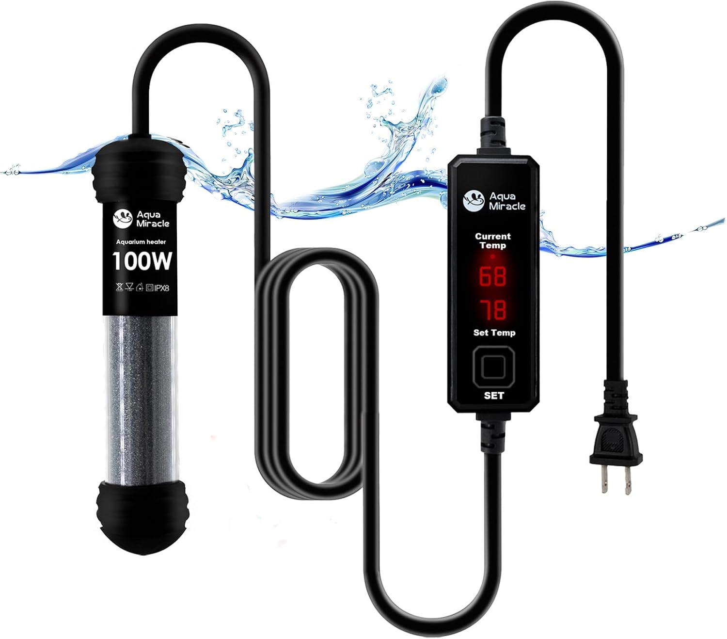 AquaMiracle Upgraded 25W Small Aquarium Heater Fish Tank Heater Turtle Heater Super Mini Aquarium Heater, Dry-Run/Overheating Protection and Memory Function, Dual LED Display, for 3-5 Gal Tanks - Image 9