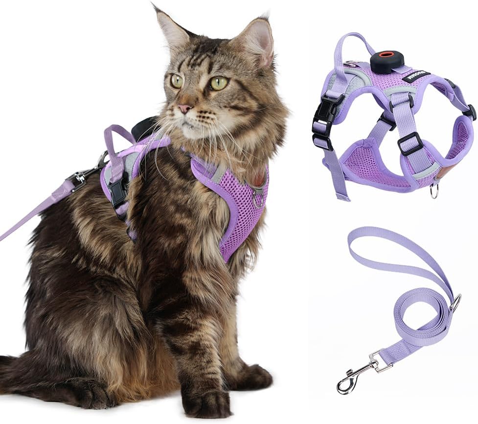 Cat Harness Leash Set with AirTag Holder, Upgraded Escape Proof Vest with Lead for Large Cat Small Dog Puppy Outdoor Walking, Soft Breathable Mesh Jacket with Reflective Strip (Black, L) - Image 11