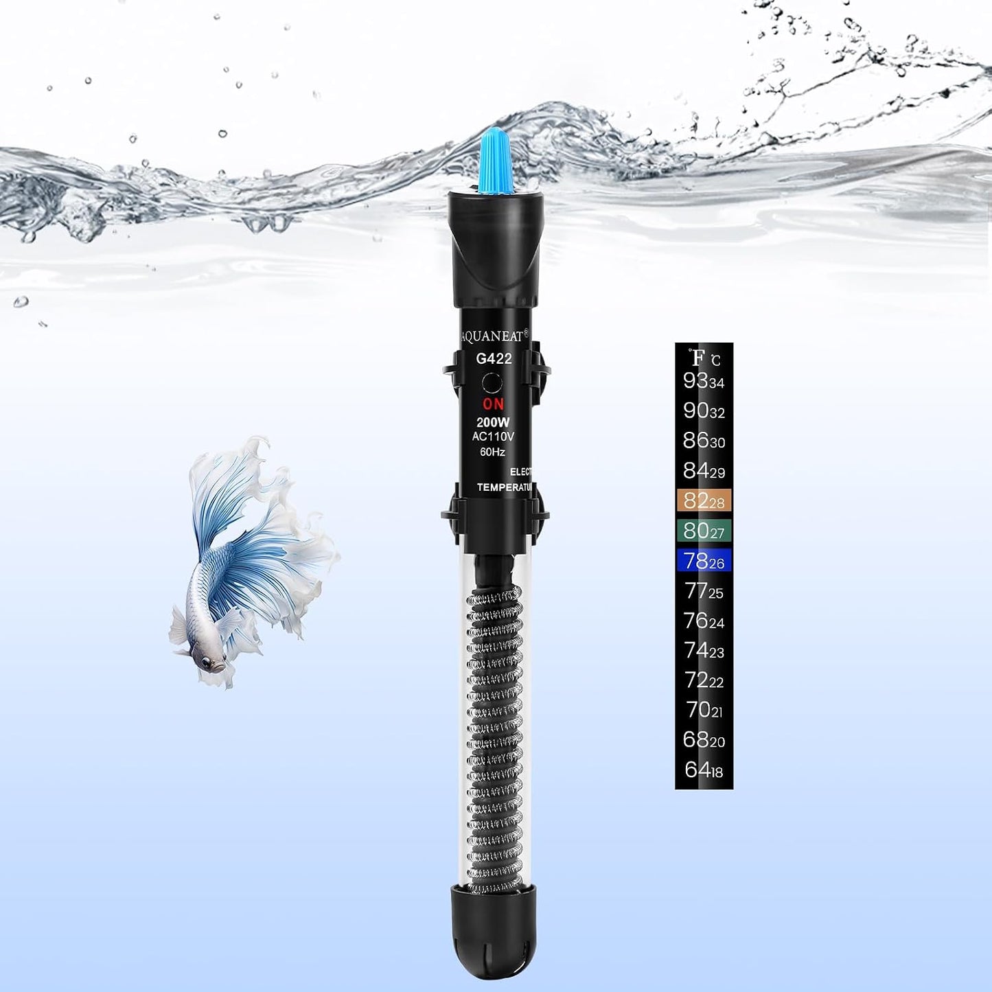 AQUANEAT Aquarium Heater, 50W Fish Tank Heater, Adjustable Submersible Water Thermostat with Thermometer - Image 11