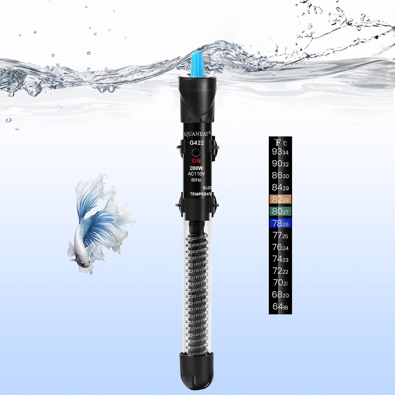 AQUANEAT Aquarium Heater, 50W Fish Tank Heater, Adjustable Submersible Water Thermostat with Thermometer - Image 11