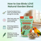 Birds LOVE natural garden blend label and feeding details