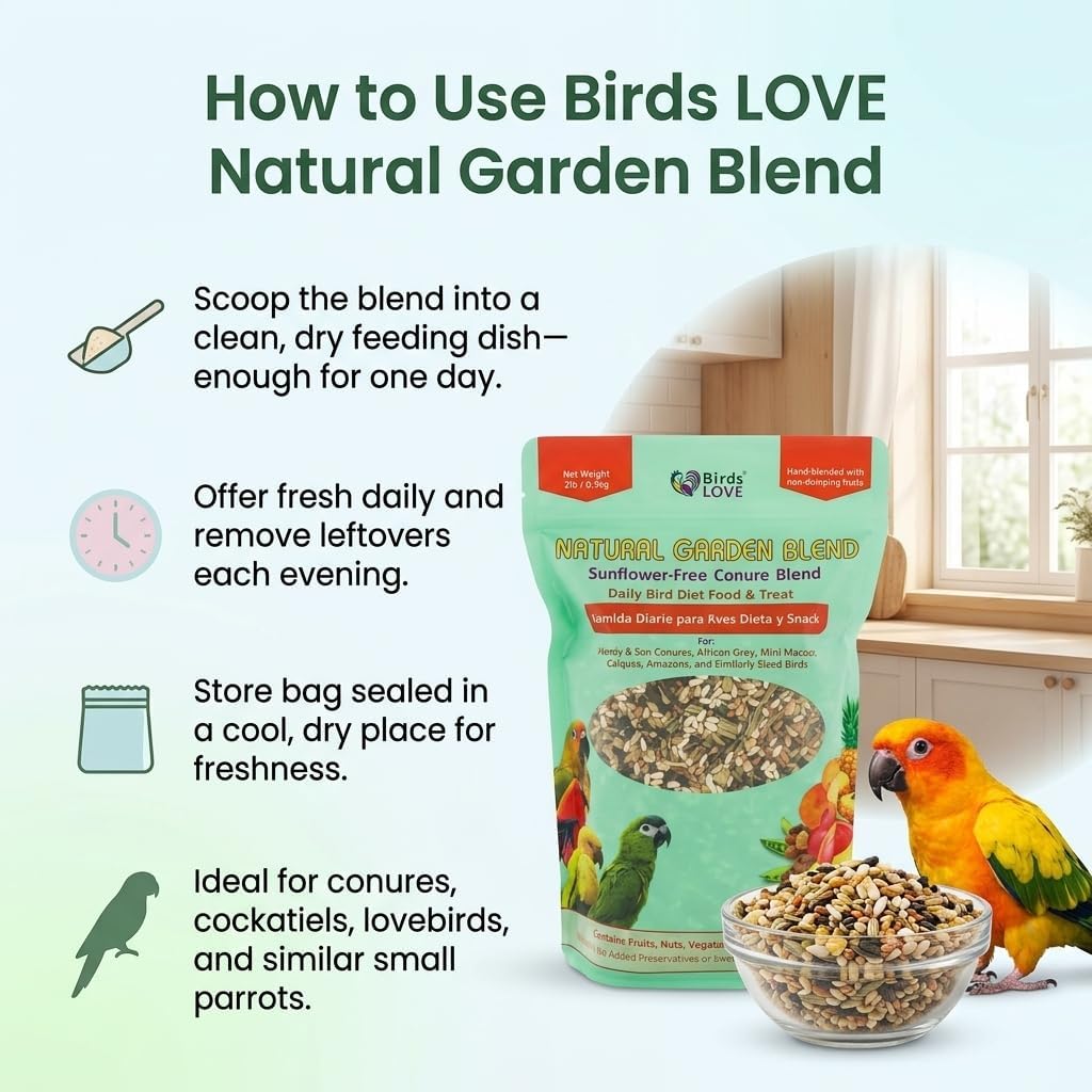 Birds LOVE natural garden blend label and feeding details