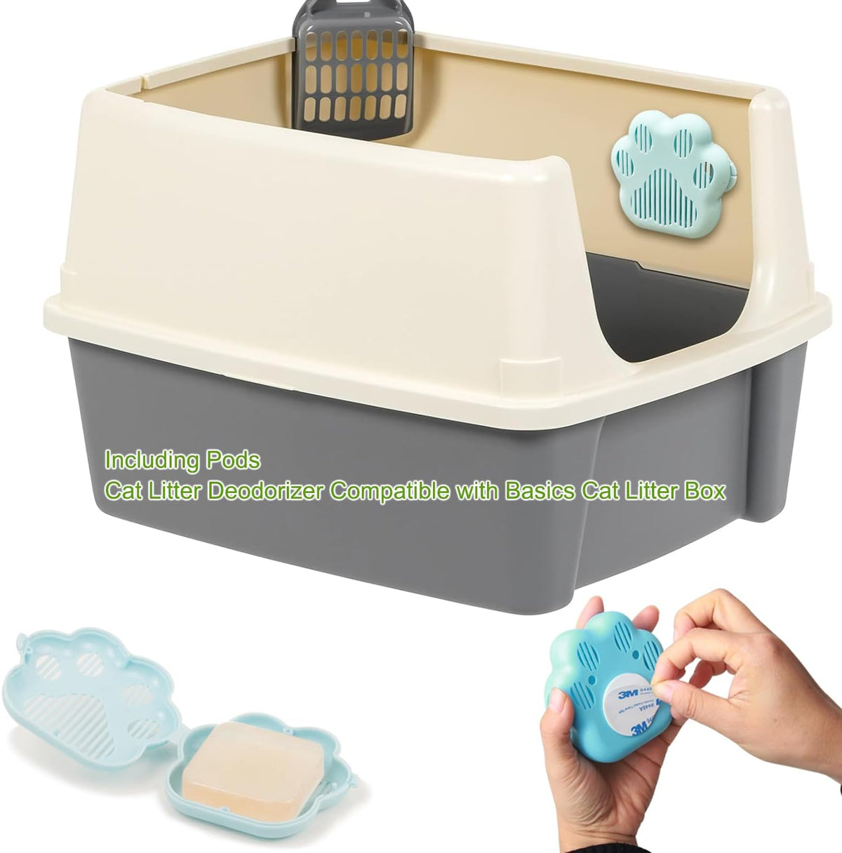 Wo Yuan odor eliminator blocks showing compatibility with automatic self cleaning litter boxes