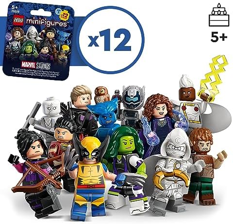 Wolverine and Moon Knight LEGO minifigures assembled with their respective authentic weapons.