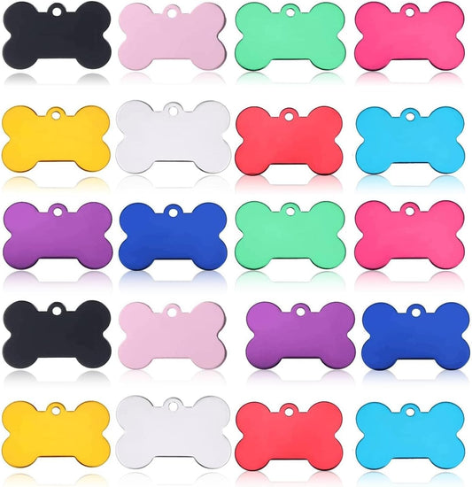 JIAKAI blank bone shape pet id tags front view assortment of colorful engravable aluminum charms