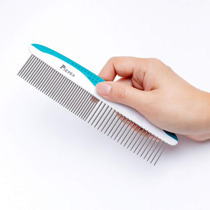 Premium 7 1/4 inch stainless steel cat and dog detangling comb packaging