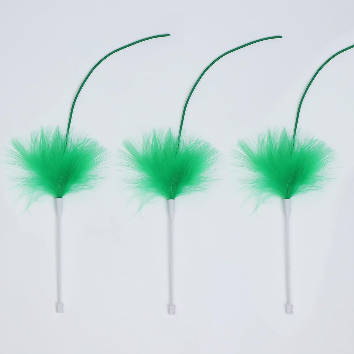 Umosis Hide-n-Seek cat toy replacement feather wands front view showcasing the three-pack electronic toy accessories.