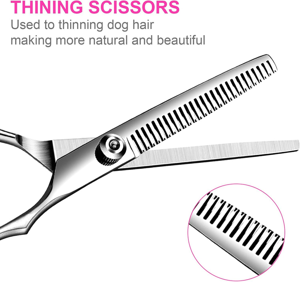 Tinmarda five piece dog grooming tools organized neatly inside the black storage box.