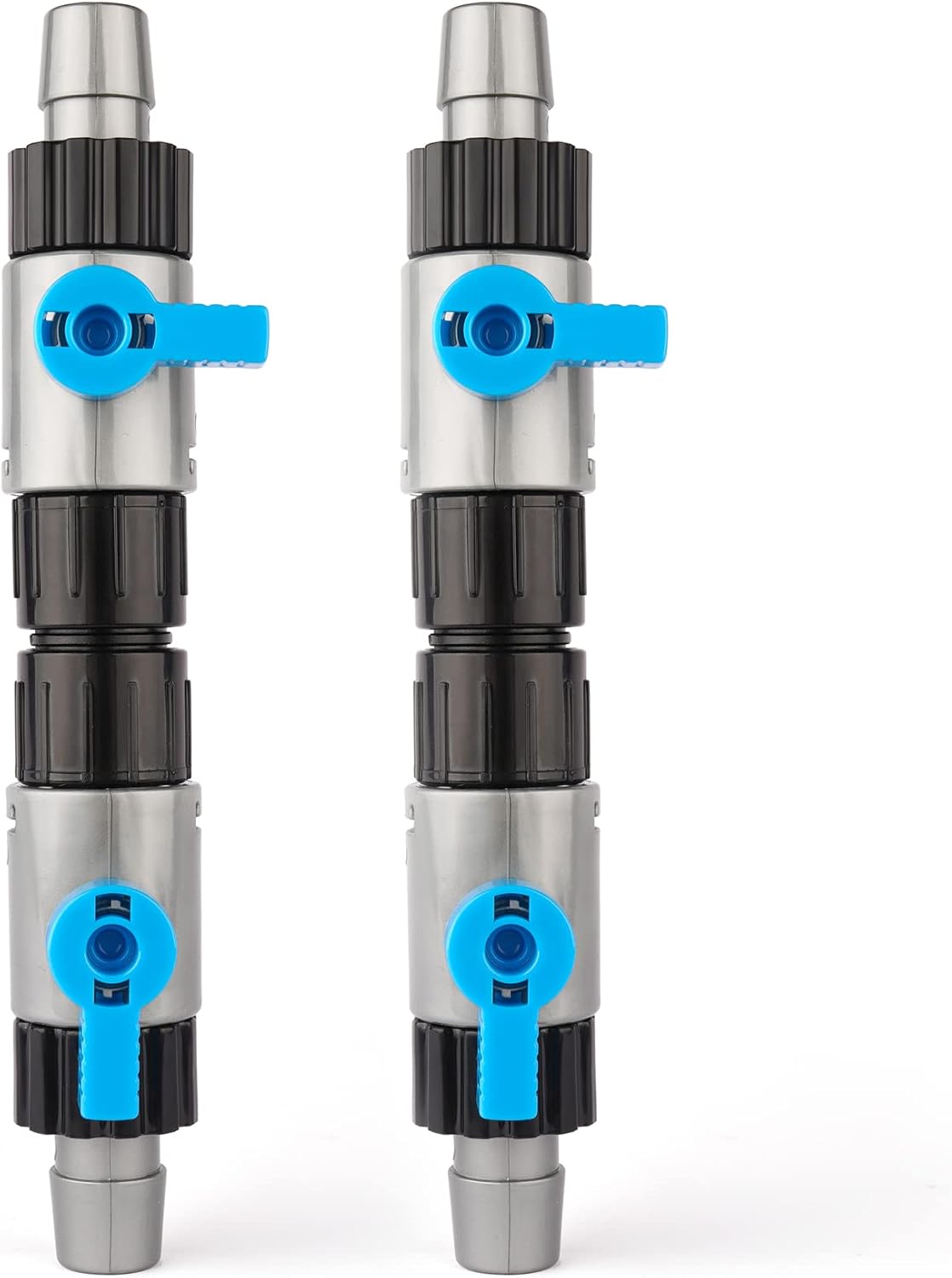 Landen double tab aquarium canister filter connector front view showing blue control levers