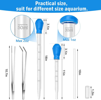 Sixty milliliter and thirty milliliter aquatic reef feeding droppers with extension attachment.