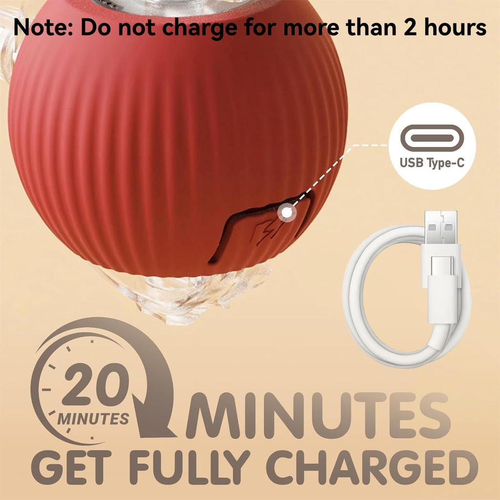 Motorized automatic rolling cat toy ball in vibrant red color close up