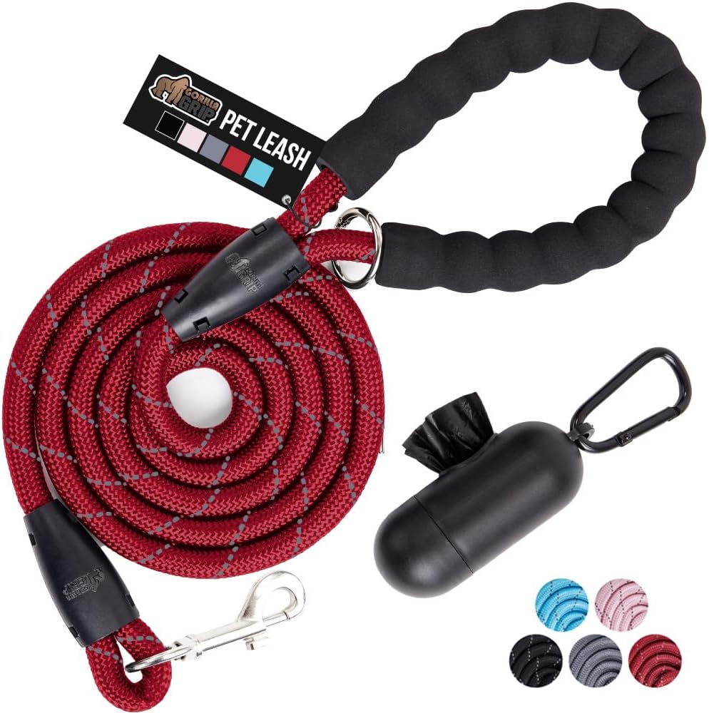 GORILLA GRIP Dog Leash, Heavy Duty Reflective Rope Leashes for 33lb Dogs, Cats, Small Animals, Puppy Training Essential for Walks, Hikes, Soft Handle, Rotating Metal Clip, Waste Bag Dispenser, Pink - Image 9