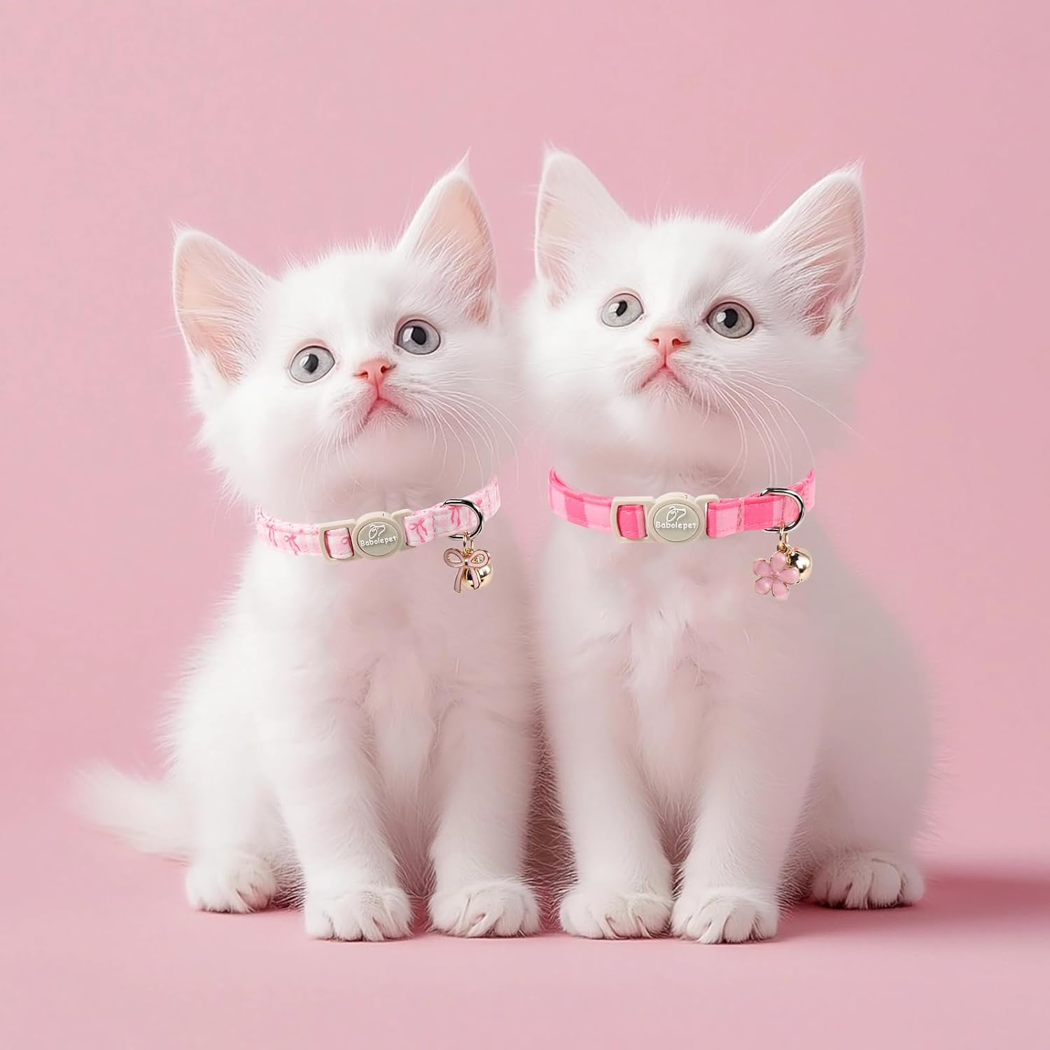 Babole Pet adjustable kitten collar with removable plaid bow tie and bell